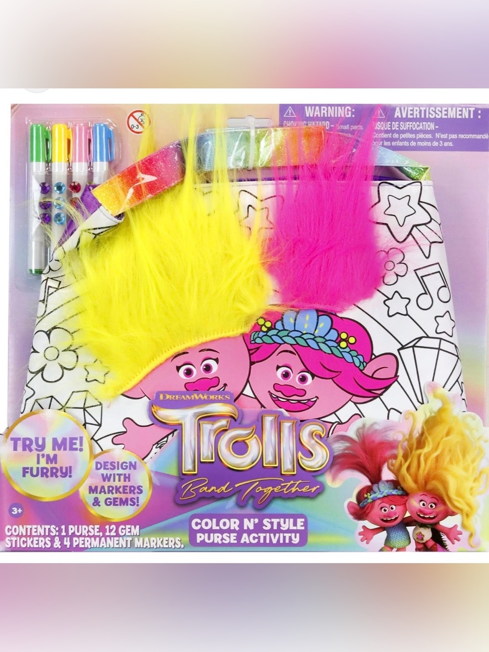 Trolls the Movie Band Together - Color n Style Activity Purse - Fuzzy too! NIB